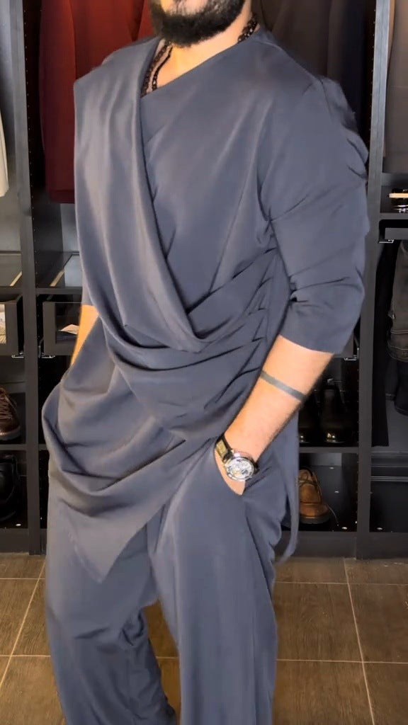 Herren Tunika-Shirt Asymmetrisch Drapiert Modern