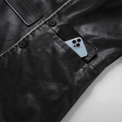 Herren Lederjacke Elegant Schwarz Warm gefüttert