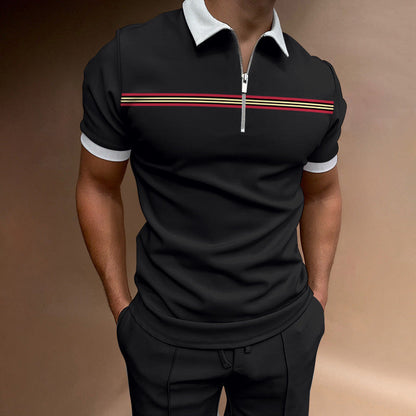 Herren Poloshirt Sportlich Kurzarm Streifenmuster Modern