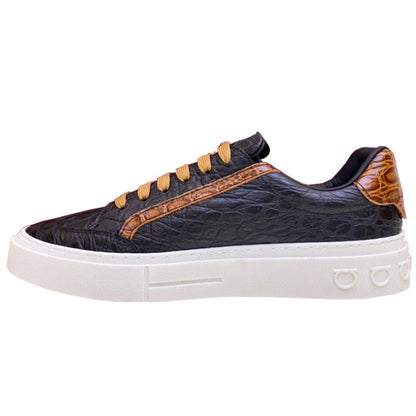 Damen Sneaker Elegante Krokodil Design Schwarz Modisch