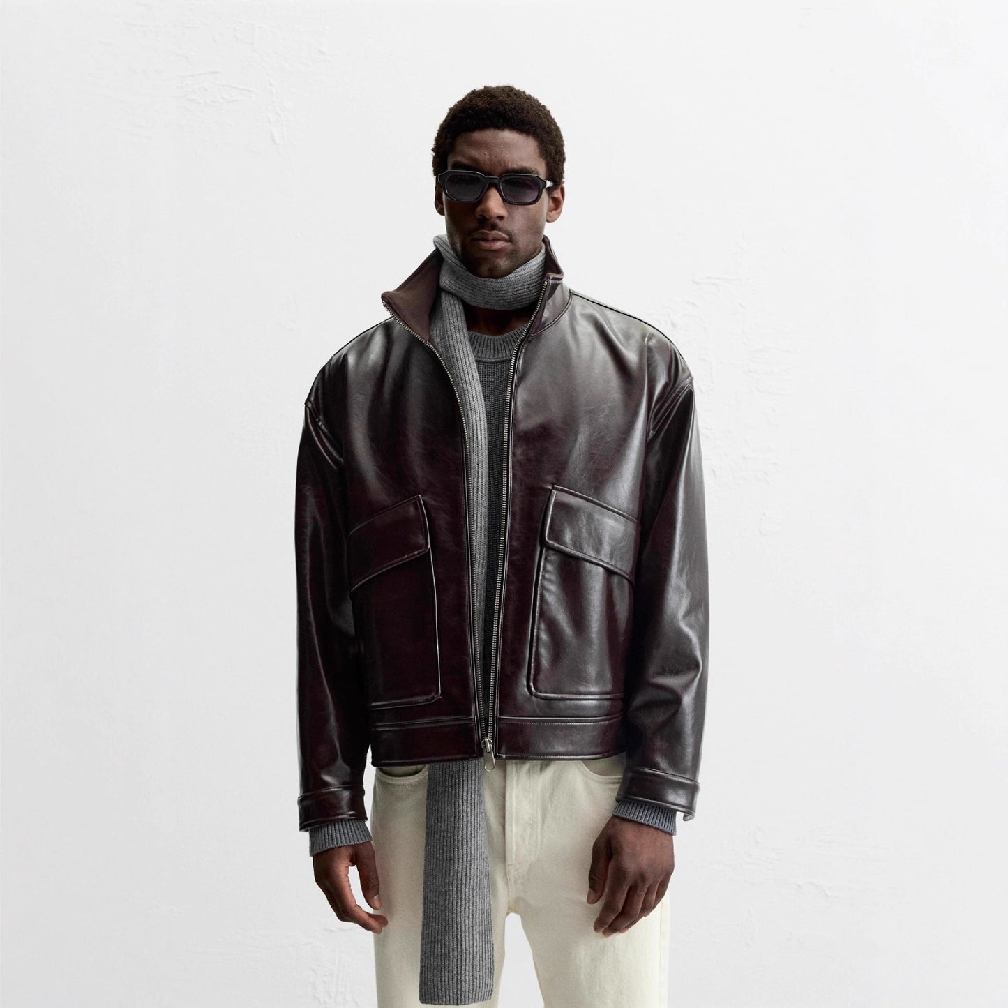 Herren Lederjacke Bikerstil mit Klappentaschen Schwarz - BerlinGlamour