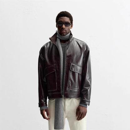 Herren Lederjacke Bikerstil mit Klappentaschen Schwarz - BerlinGlamour