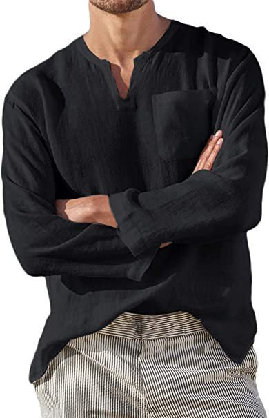 Herren Langarmshirt V-Ausschnitt mit Brusttasche Sportlich