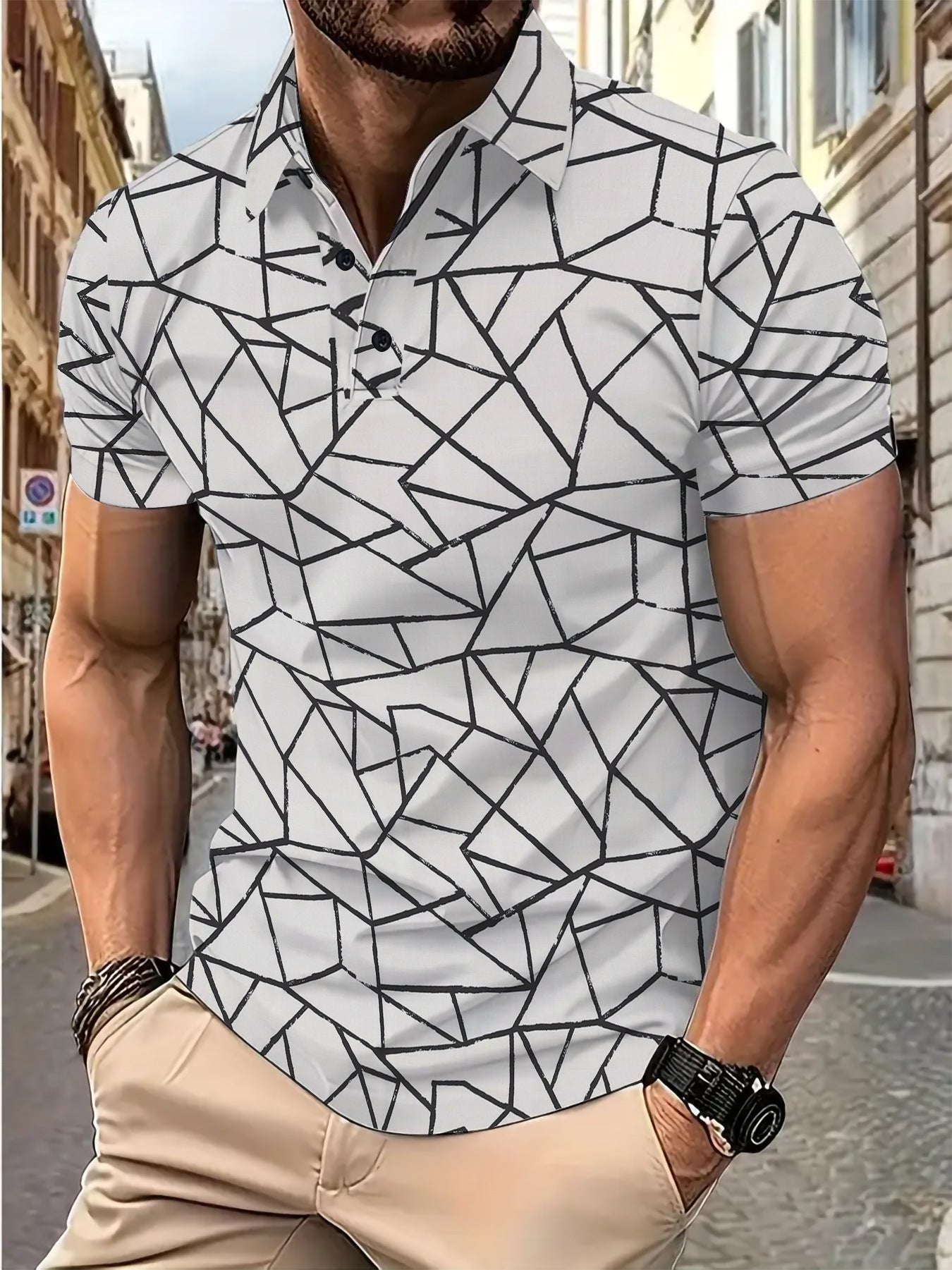 Herren Polohemd Geometrisches Muster Hochwertig Baumwolle