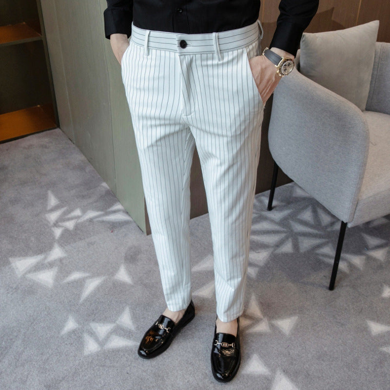 Herren Anzughose Nadelstreifen Elegant Schwarz