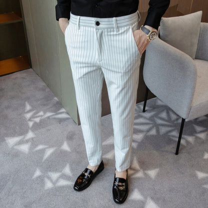 Herren Anzughose Nadelstreifen Elegant Schwarz