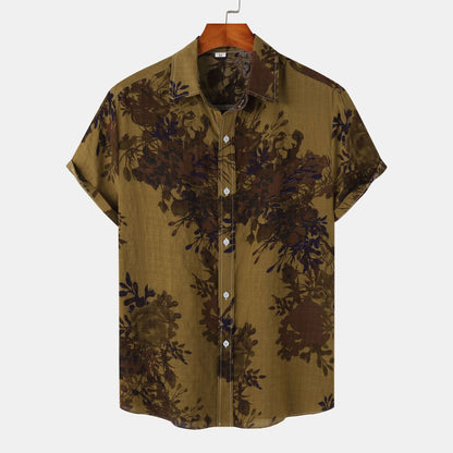 Herren Kurzarmhemd Modern Floralmuster Sommer