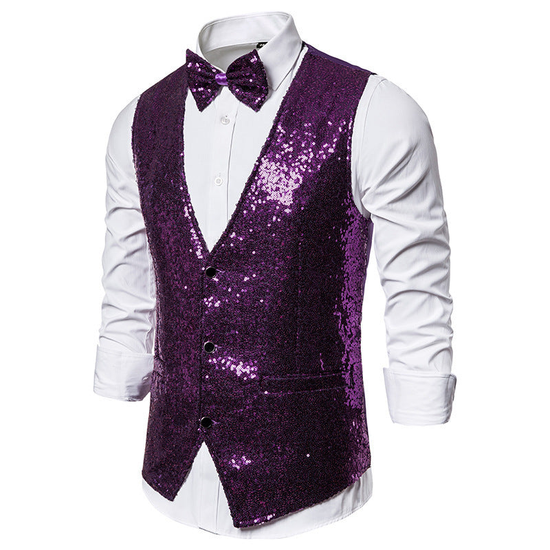 Herren Pailletten-Weste Glamour mit Fliege Elegant Party