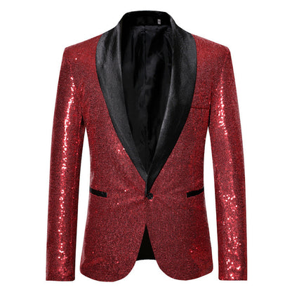 Herren Blazer Slim Fit Pailletten Elegant Schwarz