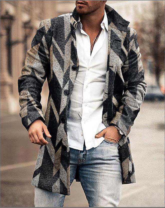 Herren Wollmantel Karo Modern Tailliert