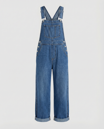 Damen Latzhose Jeans Oversized mit tiefen Taschen