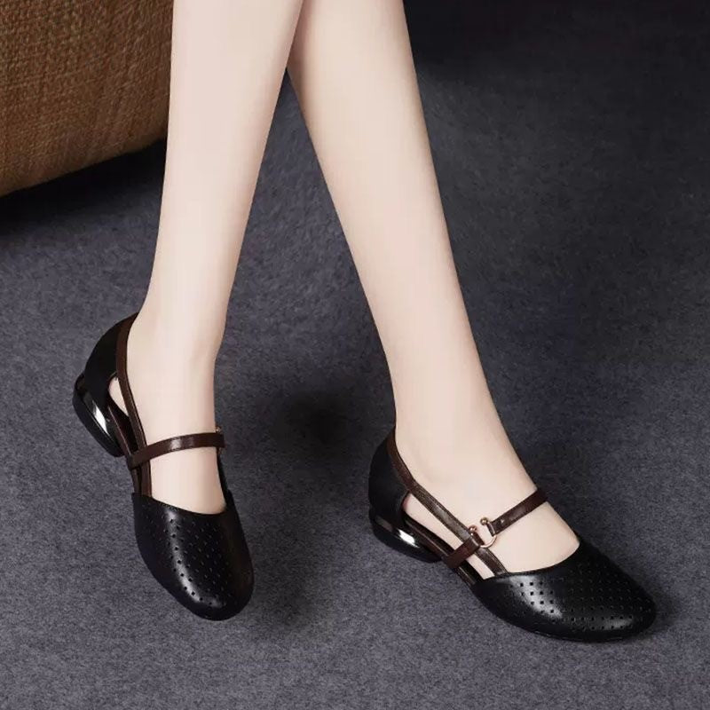 Damen Ballerinas Elegante Perforation Doppelriemen