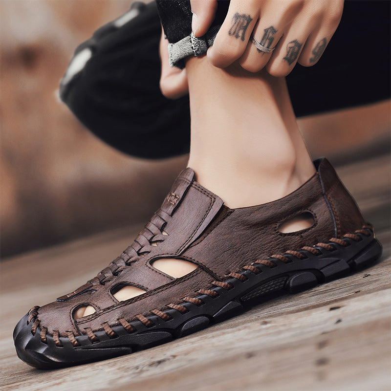 Herren Sandalen Leder Offen mit Riemen Sommer