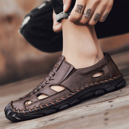 Herren Sandalen Leder Offen mit Riemen Sommer