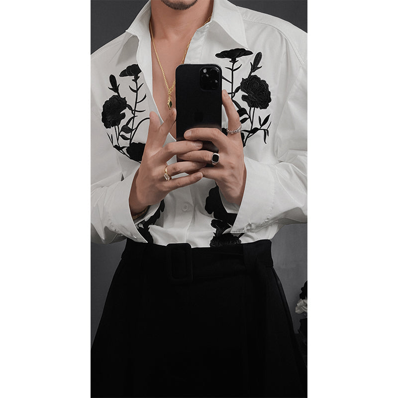 Herren Hemd Langarm Elegantes Blumen Muster Berlin Style