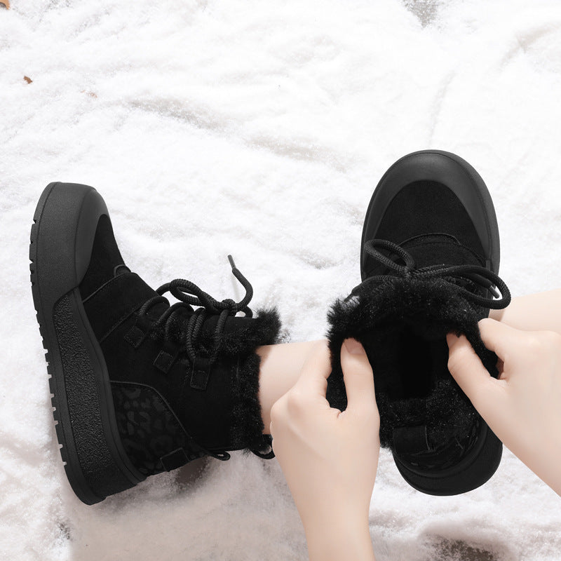 Damen Winterboots Kuschelig Animal-Print Stylisch