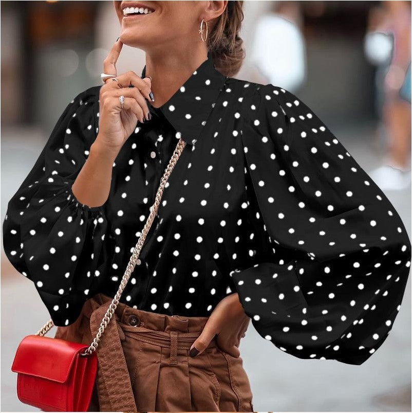 Damen Bluse Polka Dot Rundhals Ballonärmel Modern