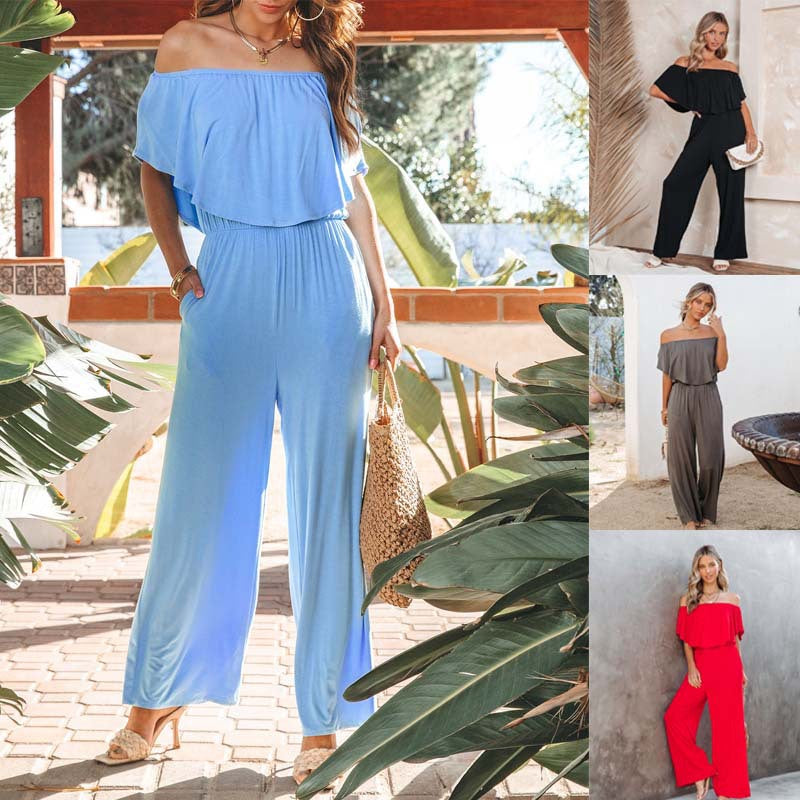 Damen Jumpsuit Elegант Off-Shoulder Weites Bein Fließend