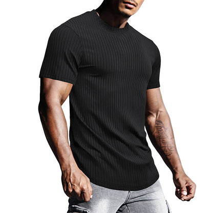 Herren Rundhalsshirt Slim Fit Strukturiert Atmungsaktiv
