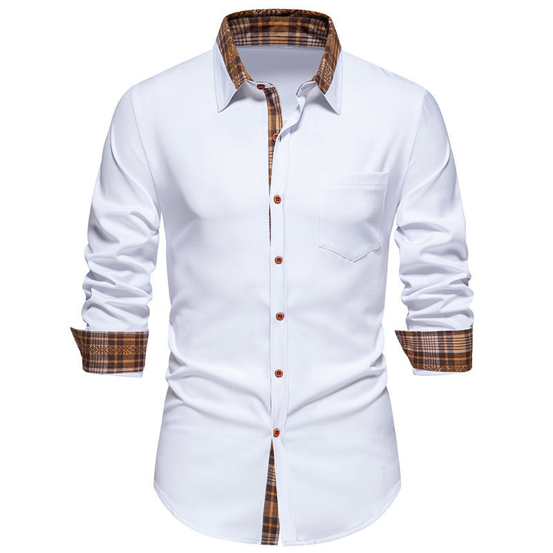 Herren Langarmhemd Modern Karomanschette Hochwertig Baumwolle