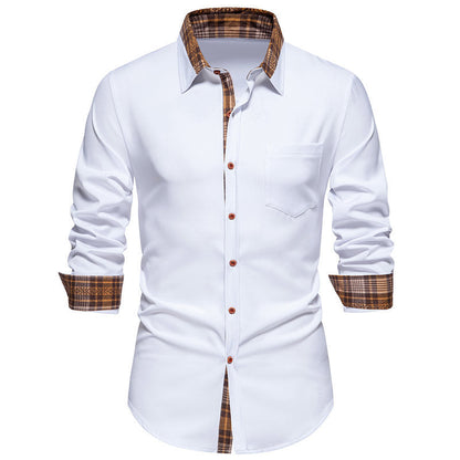Herren Langarmhemd Modern Karomanschette Hochwertig Baumwolle