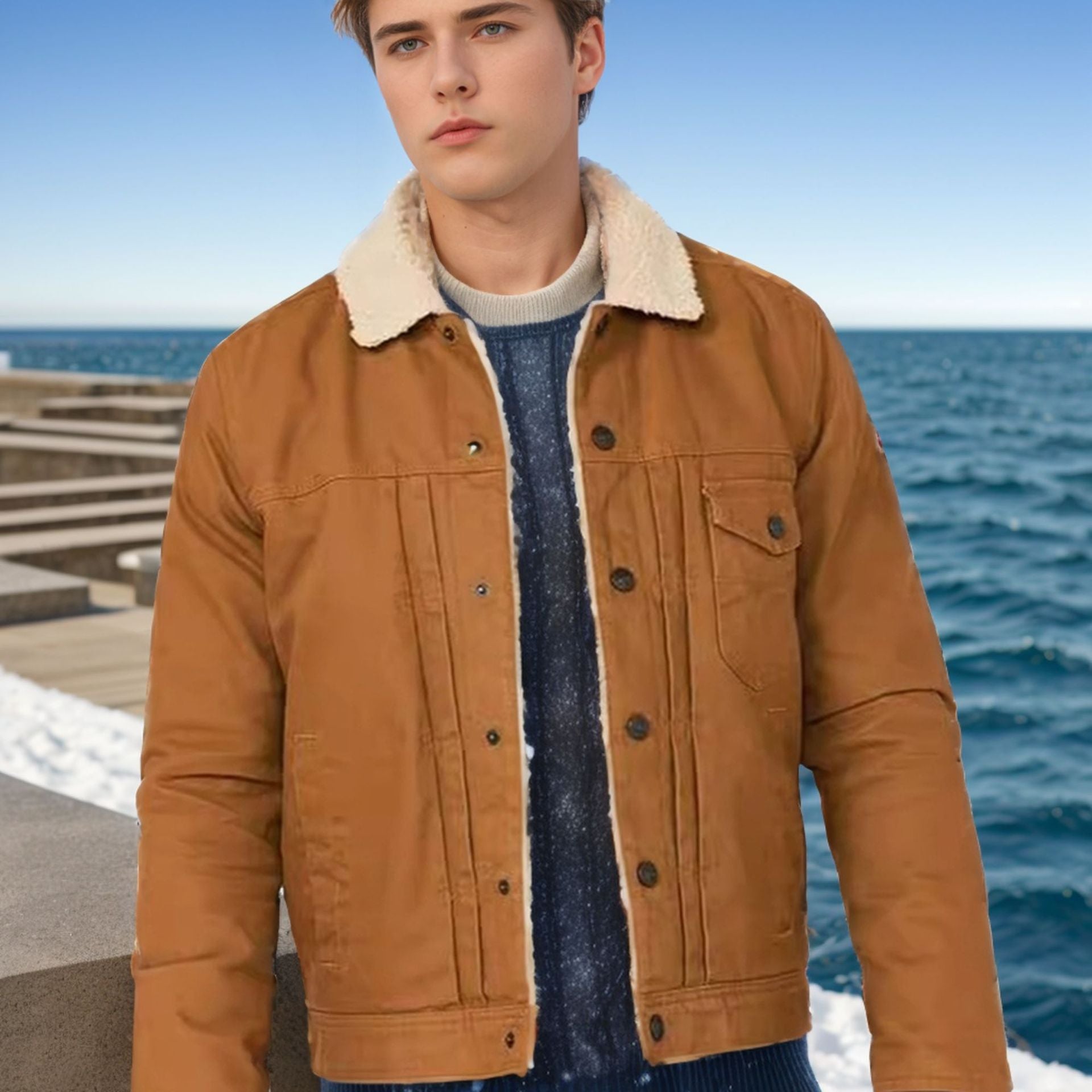 Herren Fleecejacke Kuschelig Stylish mit Druckknöpfen - BerlinGlamour