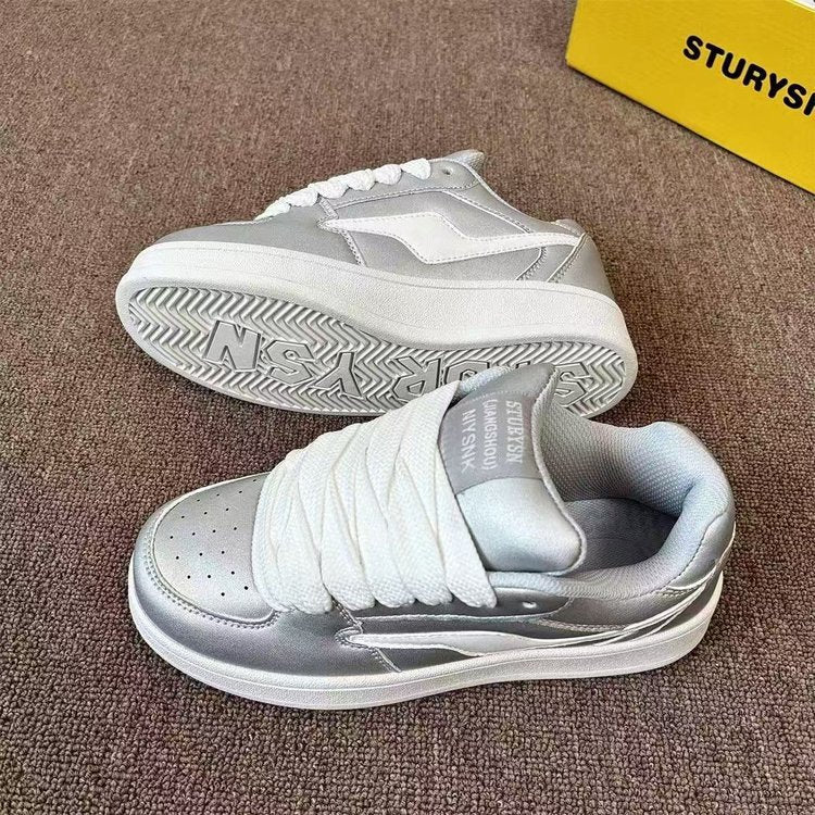 Damen Sneaker Glänzend Bequem Schnüren