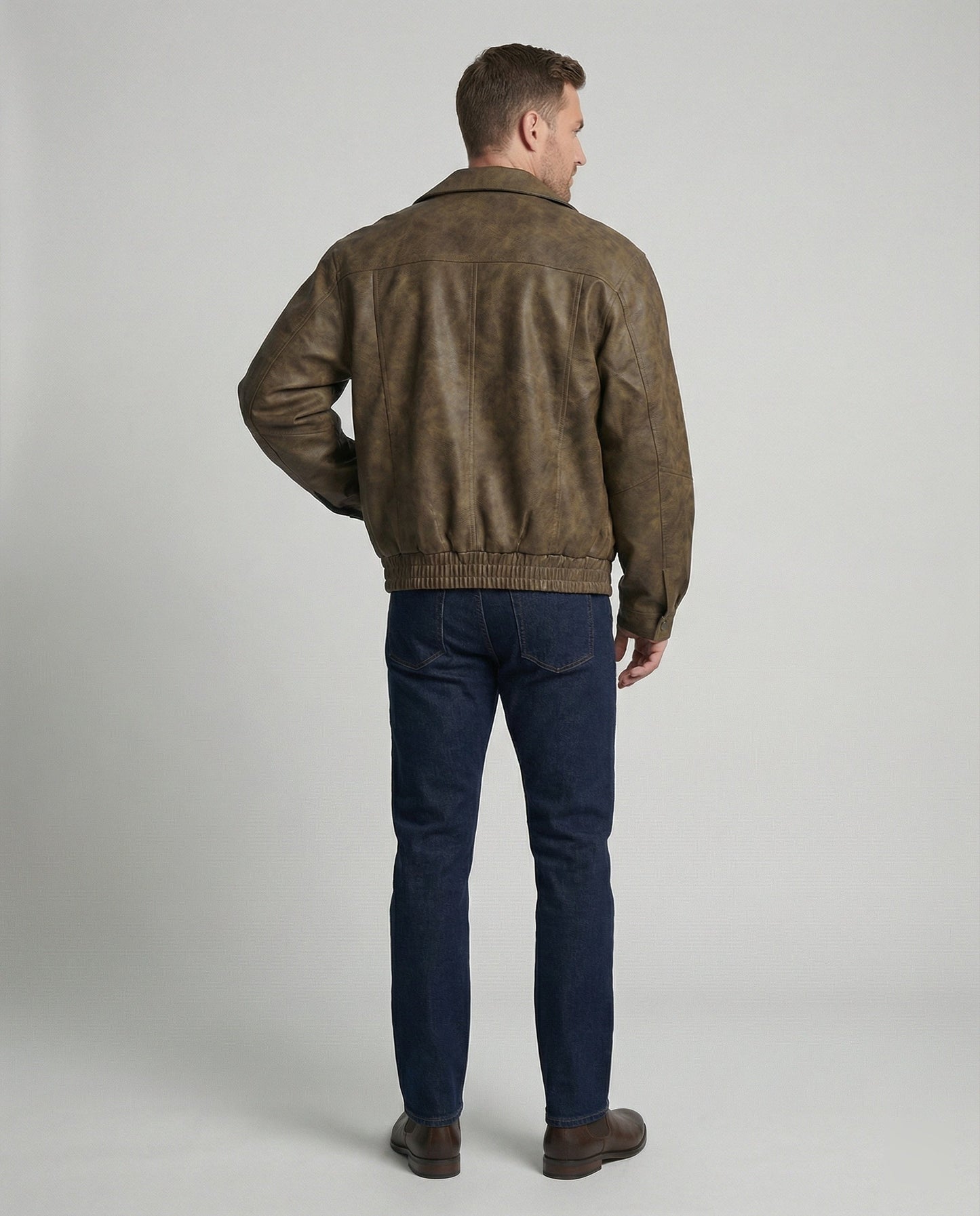 Lederblouson Herren Vintage Style mit Ziernähten Elastisch
