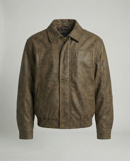 Lederblouson Herren Vintage Style mit Ziernähten Elastisch