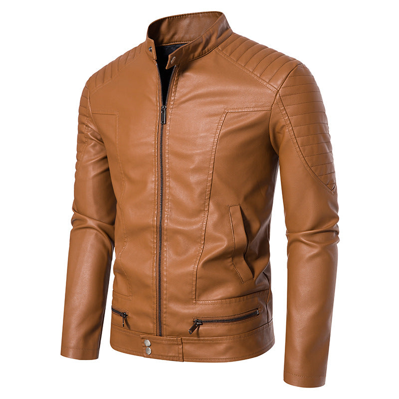Herren Lederjacke Modisch mit Nieten und Reißverschluss