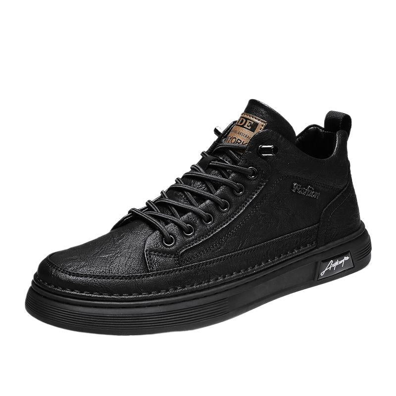 Herren Sneaker High-Top Leder Sportlich Schwarz