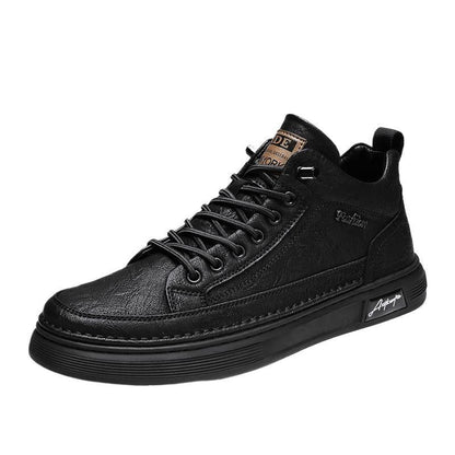 Herren Sneaker High-Top Leder Sportlich Schwarz