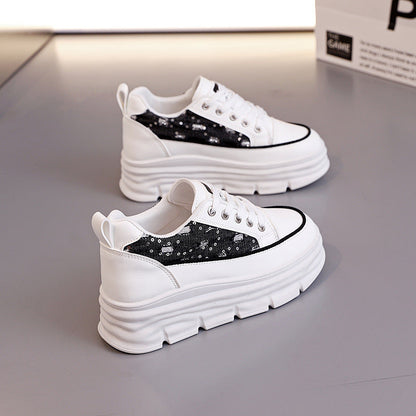 Damen Sneaker Plattform Schuhe Hoch mit Denim Akzent