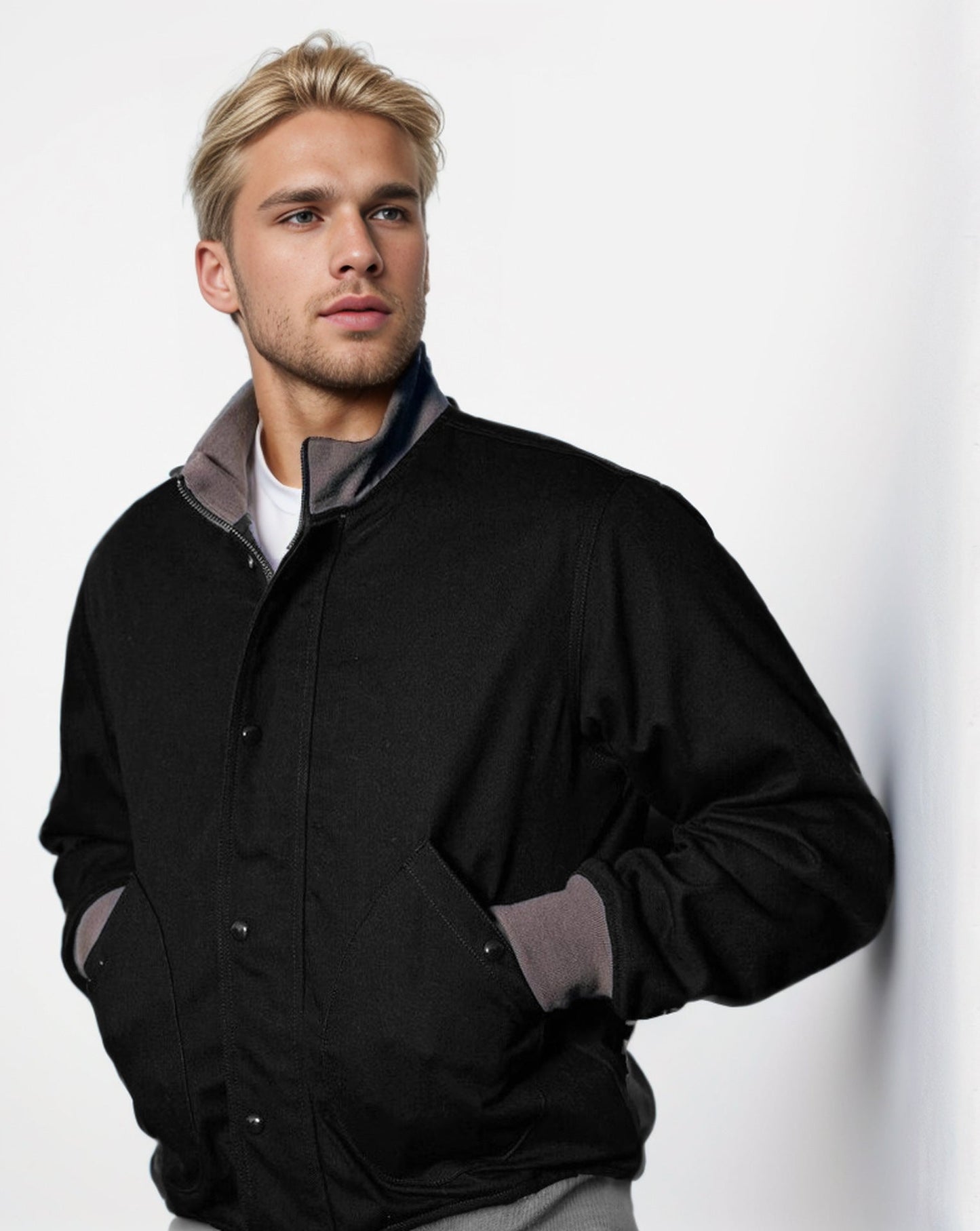 Herren Ledermantel Übergangsjacke Hochkragen Elegante