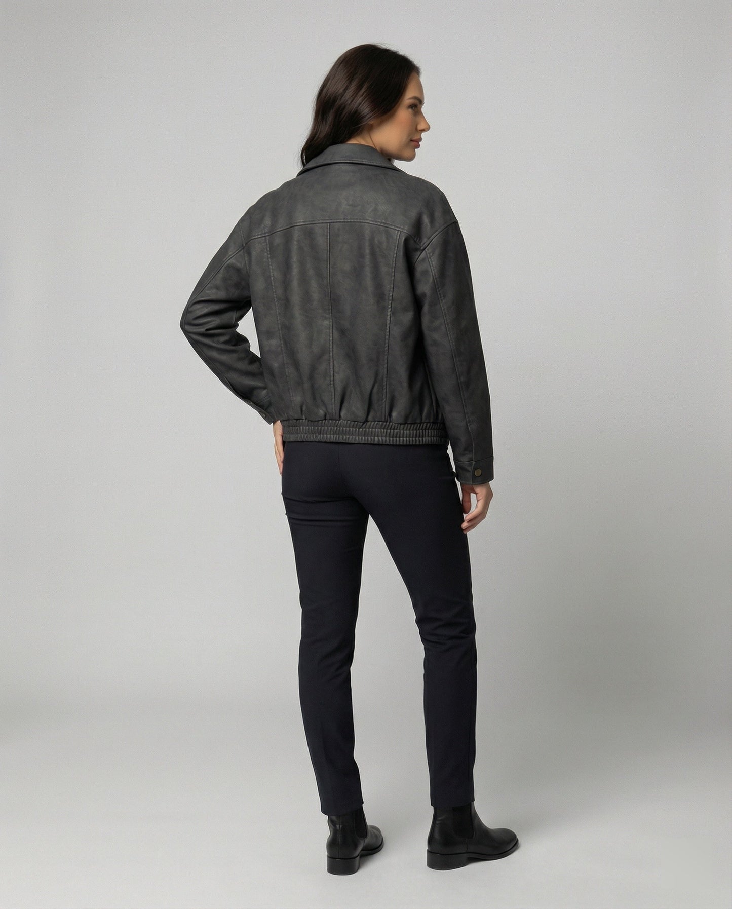 Damen Lederjacke Oversize PU Leder Herbst Modell