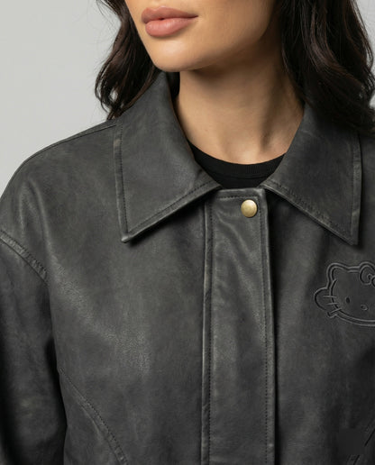 Damen Lederjacke Oversize PU Leder Herbst Modell