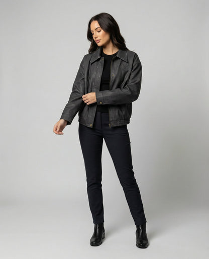Damen Lederjacke Oversize PU Leder Herbst Modell