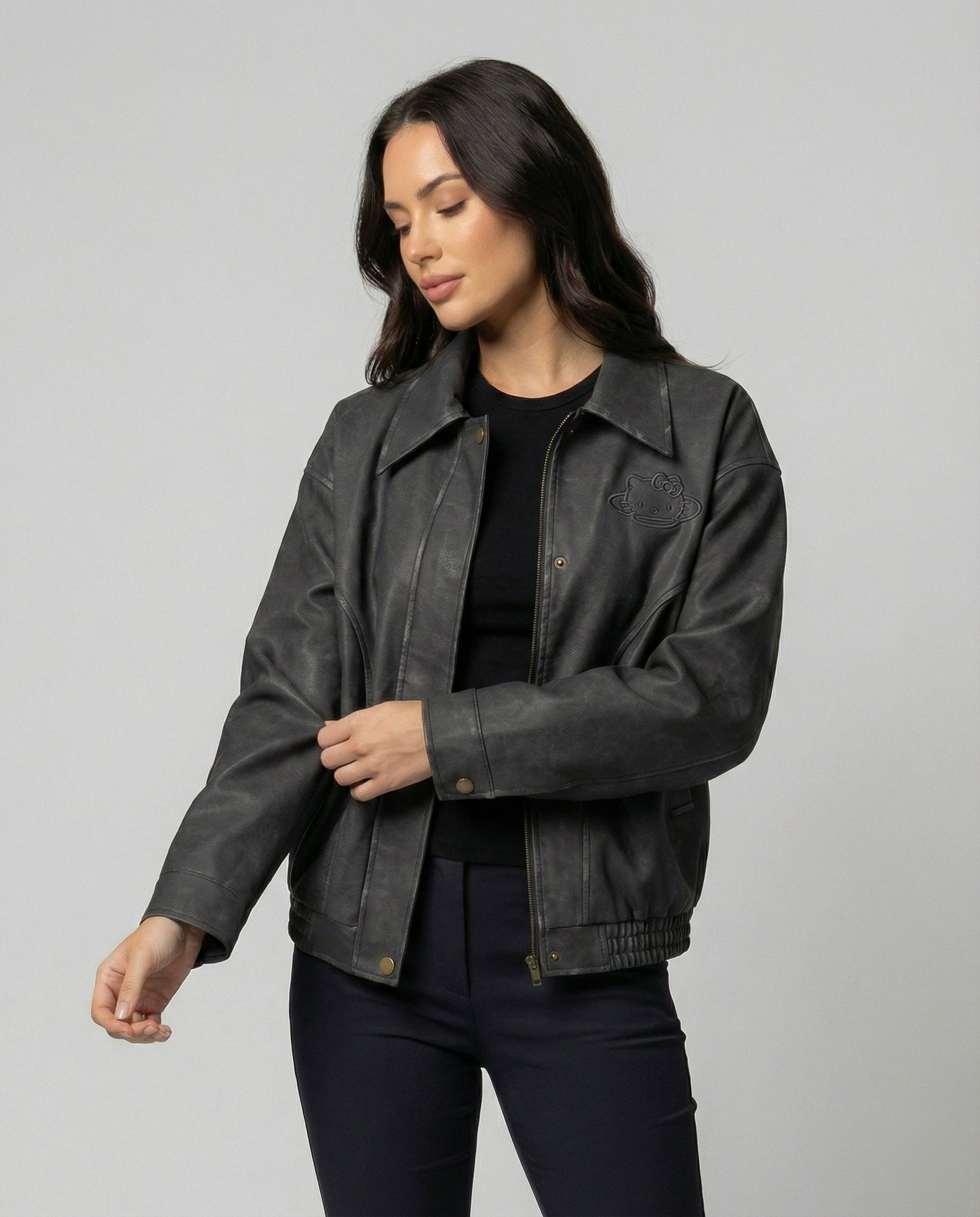 Damen Lederjacke Oversize PU Leder Herbst Modell - BerlinGlamour