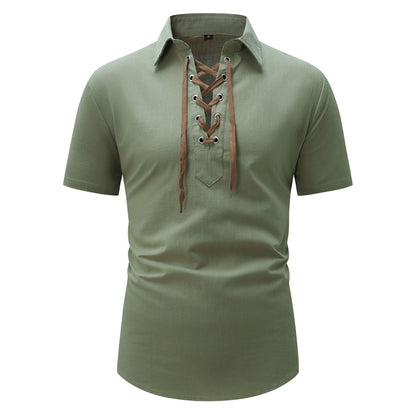 Herren Kurzarmhemd Elegant Schnürfront Modern