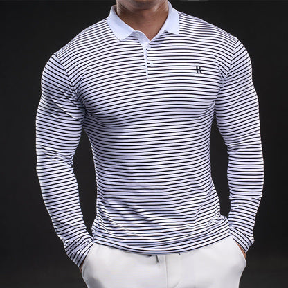 Herren Poloshirt Langarm mit feinen Streifen Modern