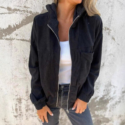 Lässige Damen Cordjacke Modern Reißverschluss