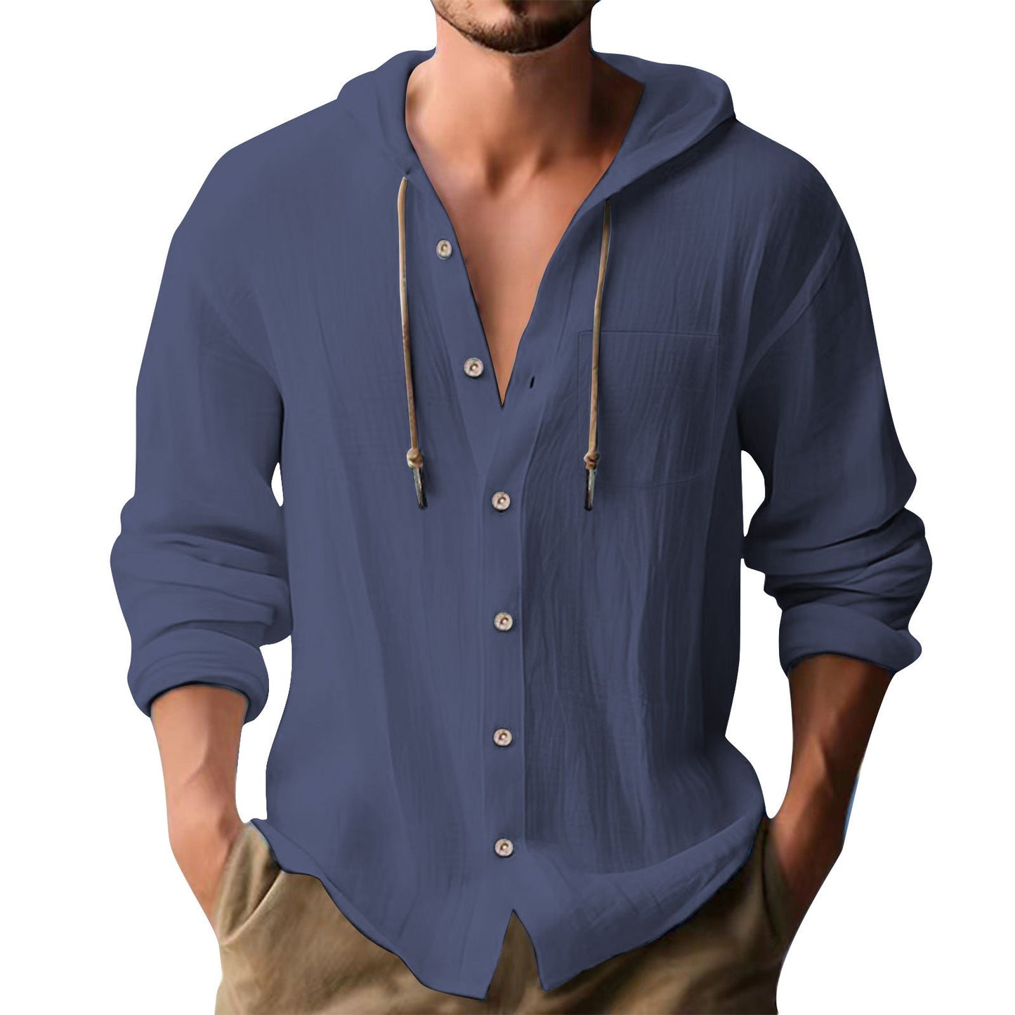 Herren lässiges Kapuzenshirt mit Knopfleiste und praktischen Taschen BerlinGlamour.