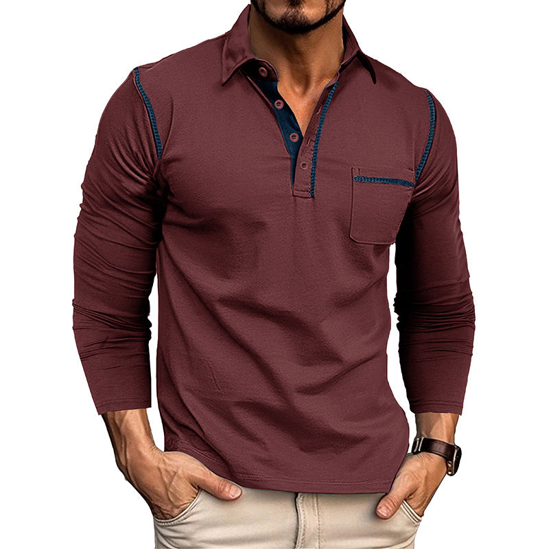 Herren Poloshirt Langarm Modern mit Kontrastnähten