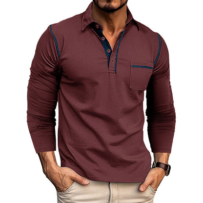 Herren Poloshirt Langarm Modern mit Kontrastnähten