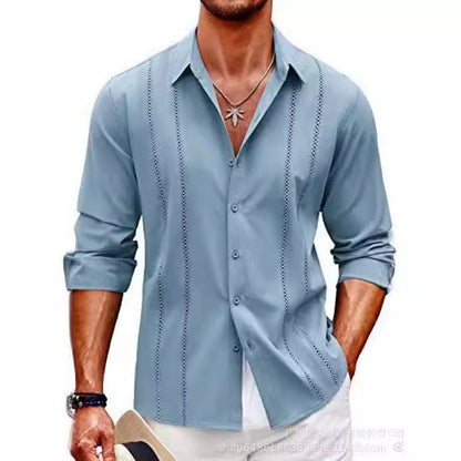 Herren Langarmbluse Elegant Streifenmuster Slim Fit