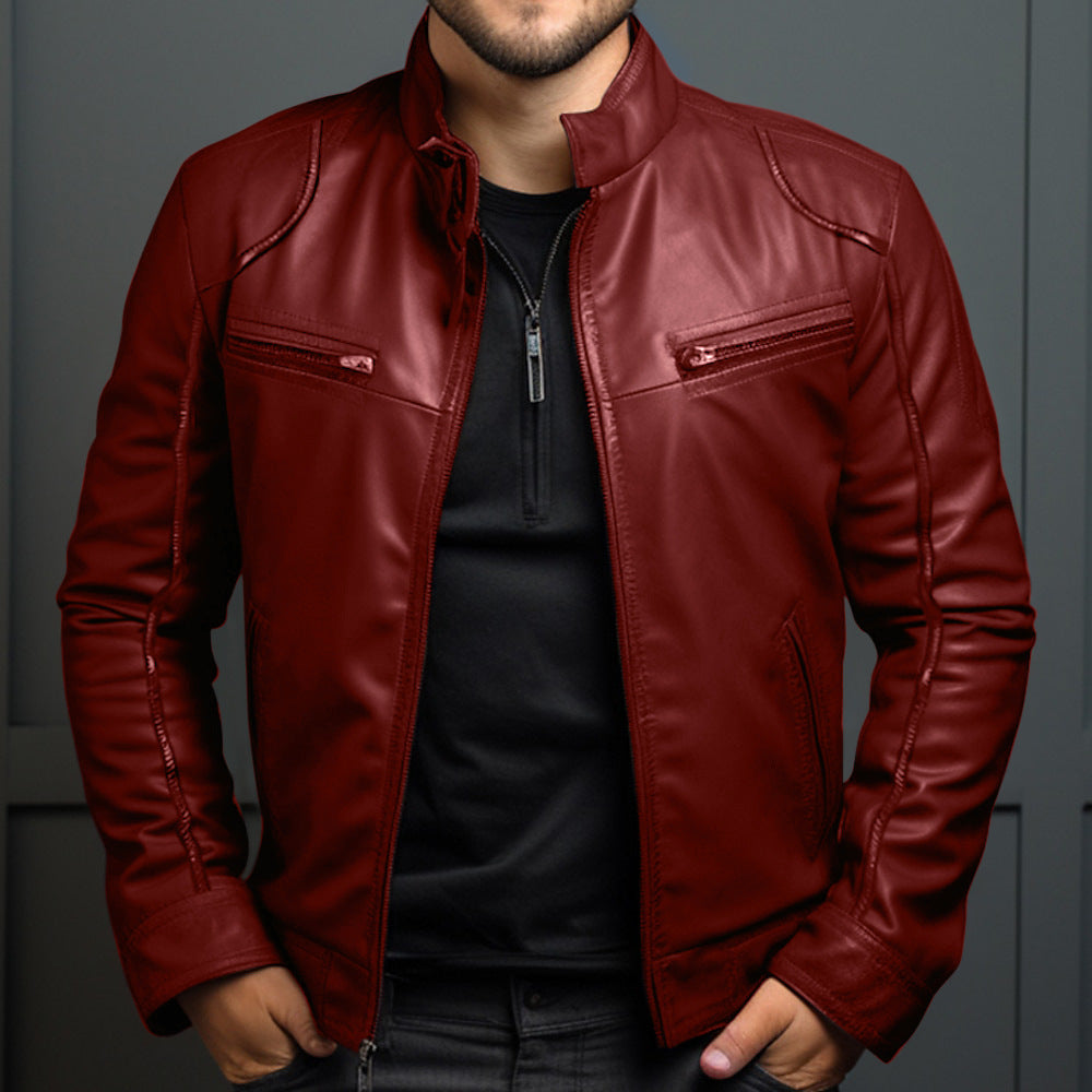 Leder Bikerjacke Herren mit Reißverschluss Taschen - BerlinGlamour