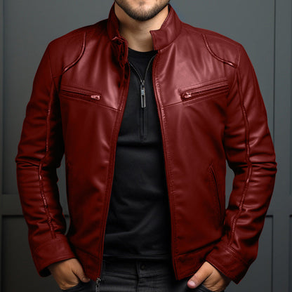 Leder Bikerjacke Herren mit Reißverschluss Taschen - BerlinGlamour