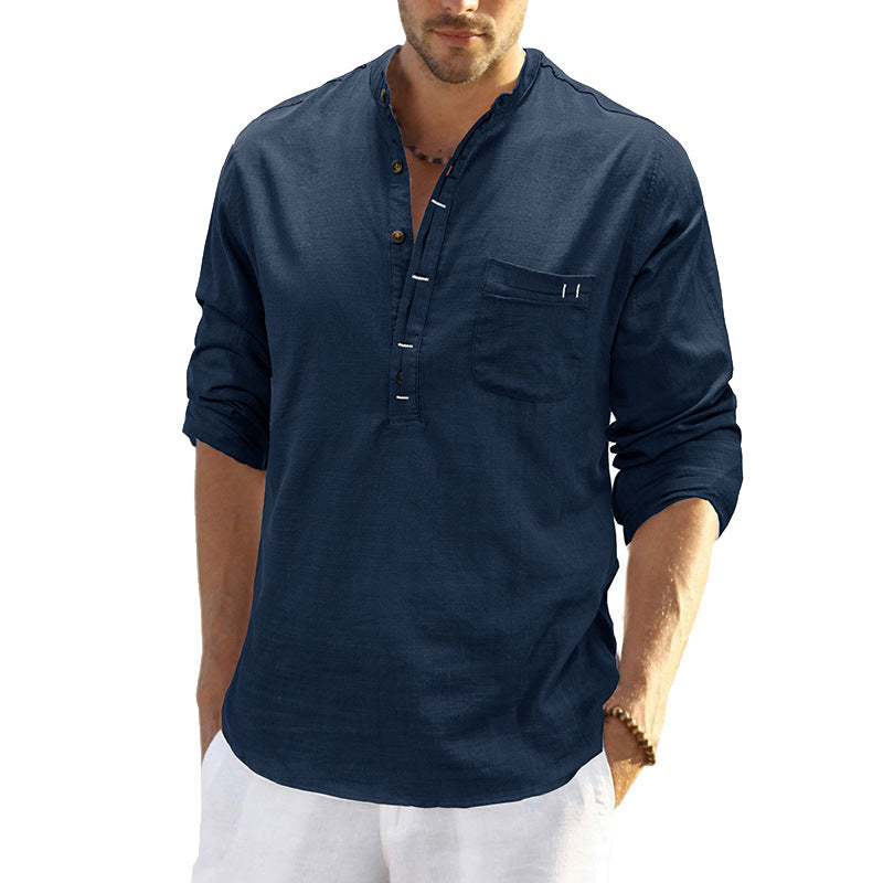 Herren Langarmhemd Stehkragen Modern Slim Fit - BerlinGlamour