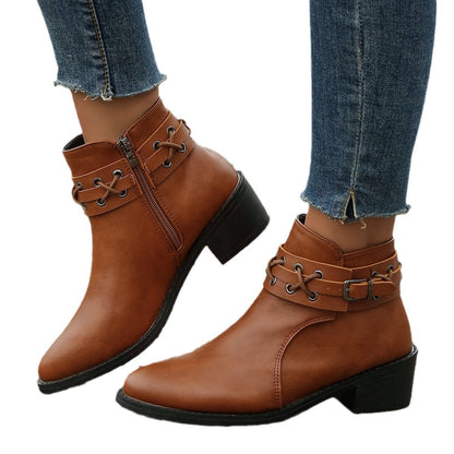 Damen Stiefeletten Schnür-Detail Modisch Schwarz