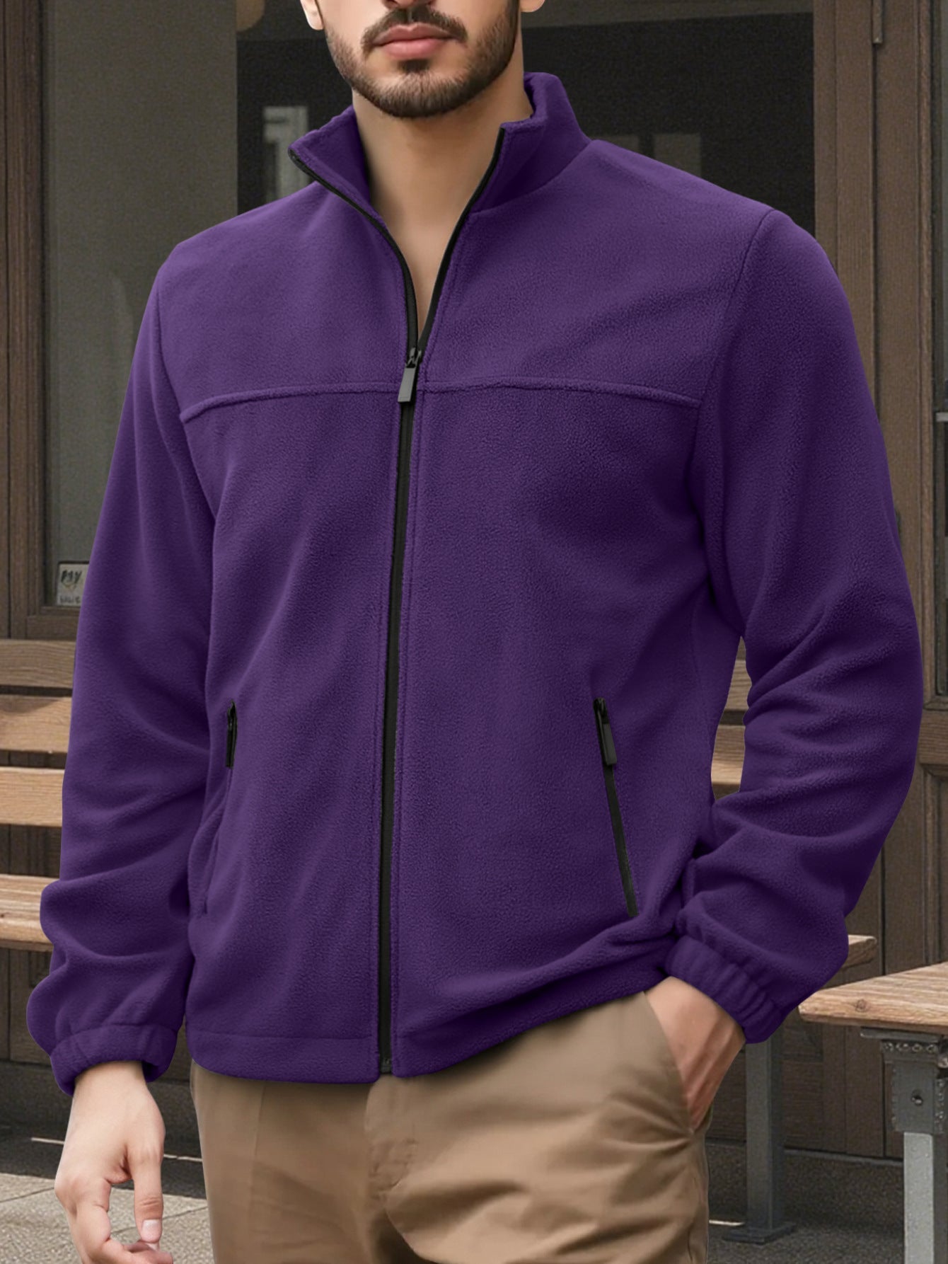 Herren Fleecejacke Hochkragen Warm Schwarz
